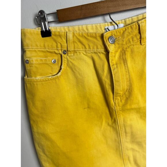 Ganni Shiloh Yellow Denim Mini Skirt High Waist Casual Festival Size 8 Women’s - Picture 5 of 8